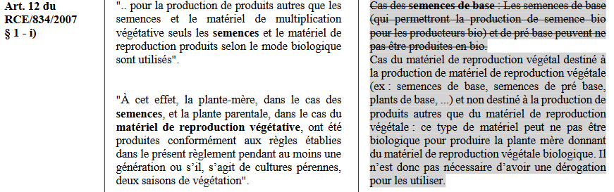 réglementation matériel de production végétal en agriculture biologique